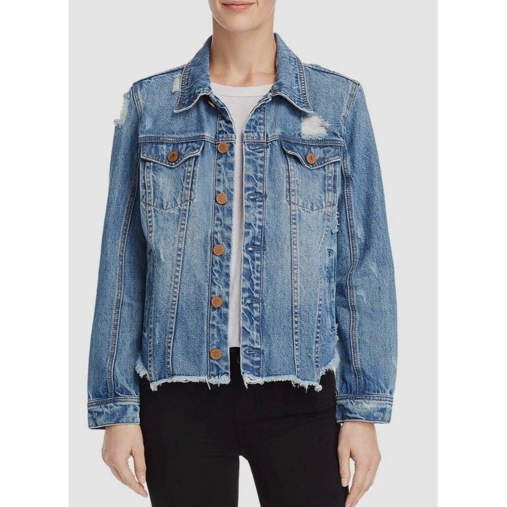 Blank NYC Heavily Distressed Raw Hem Denim Jean Jacket Women's Size Small